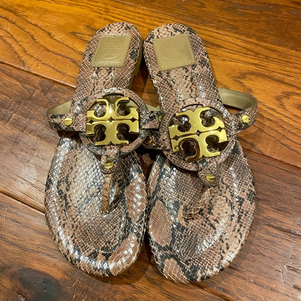 Tory Burch Python/Gold Sandal.